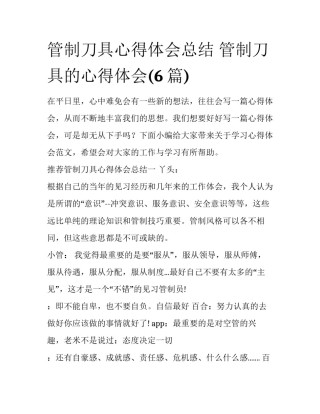 管制刀具心得体会总结 管制刀具的心得体会(6篇)