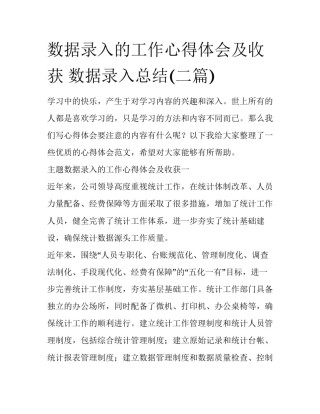 数据录入的工作心得体会及收获 数据录入总结(二篇)