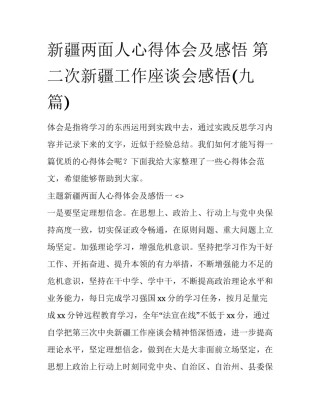 新疆两面人心得体会及感悟 第二次新疆工作座谈会感悟(九篇)