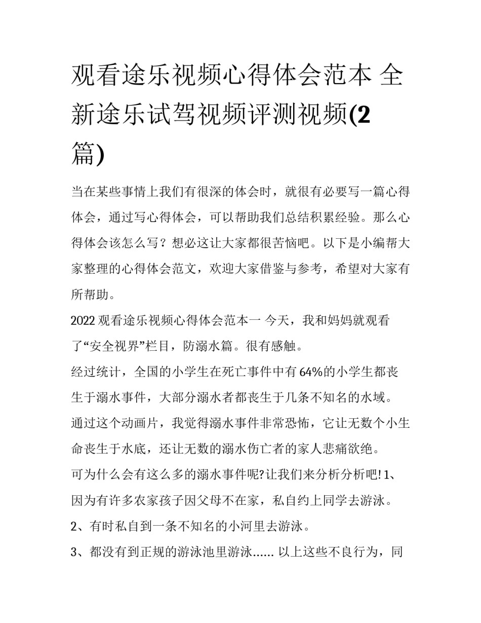 观看途乐视频心得体会范本 全新途乐试驾视频评测视频(2篇)_第1页