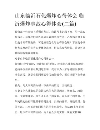 山东临沂石化爆炸心得体会 临沂爆炸事故心得体会(二篇)