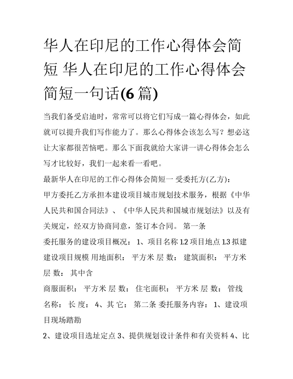 华人在印尼的工作心得体会简短 华人在印尼的工作心得体会简短一句话(6篇)_第1页