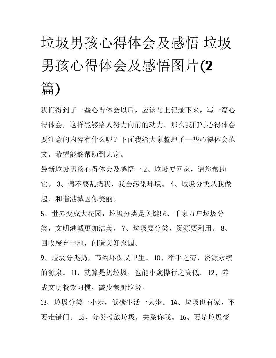 垃圾男孩心得体会及感悟 垃圾男孩心得体会及感悟图片(2篇)_第1页