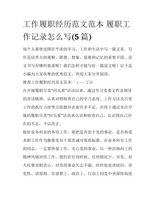 工作履职经历范文范本 履职工作记录怎么写(5篇)