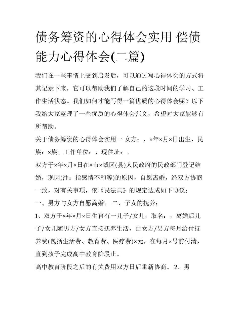 债务筹资的心得体会实用 偿债能力心得体会(二篇)_第1页