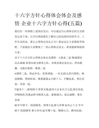 十六字方针心得体会体会及感悟 企业十六字方针心得(五篇)