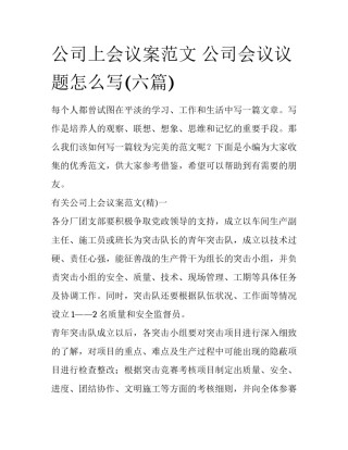 公司上会议案范文 公司会议议题怎么写(六篇)