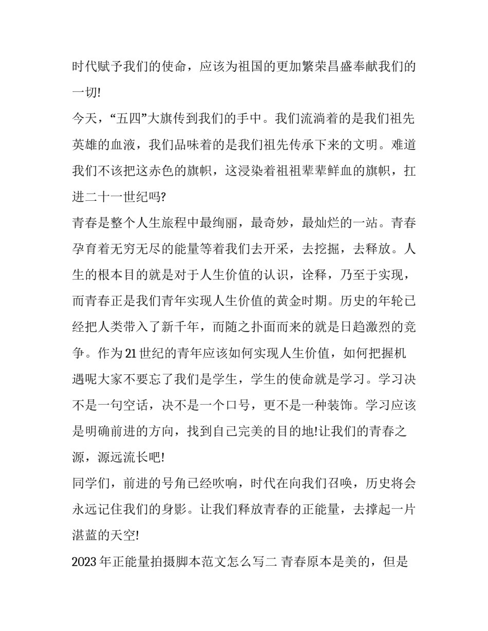 正能量拍摄脚本范文怎么写 如何写好拍摄脚本(三篇)_第2页