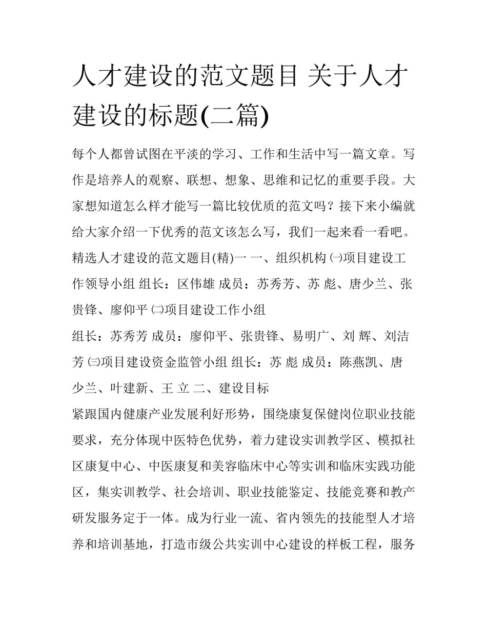 人才建设的范文题目 关于人才建设的标题(二篇)_第1页