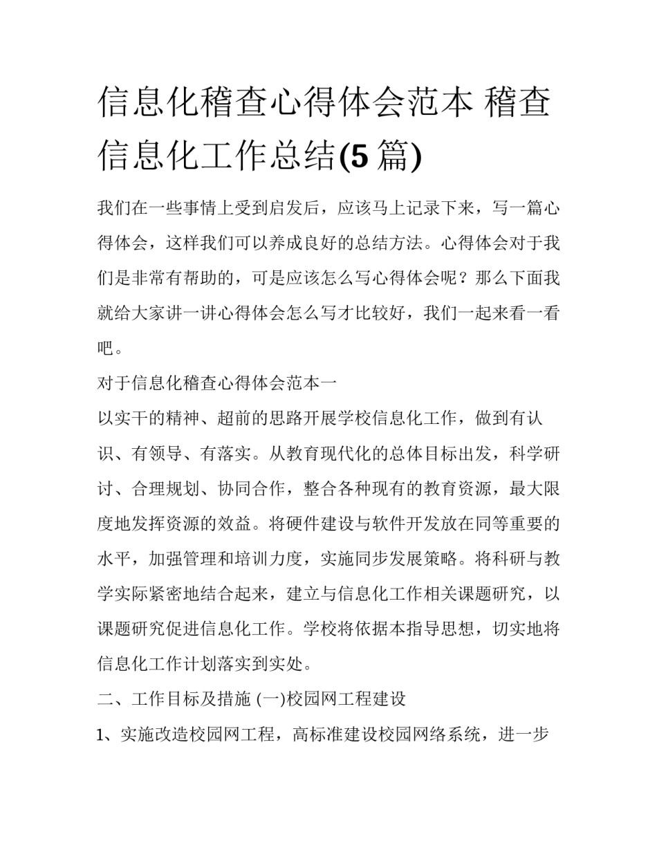 信息化稽查心得体会范本 稽查信息化工作总结(5篇)_第1页