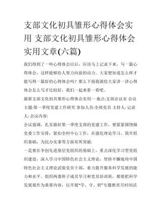 支部文化初具雏形心得体会实用 支部文化初具雏形心得体会实用文章(六篇)