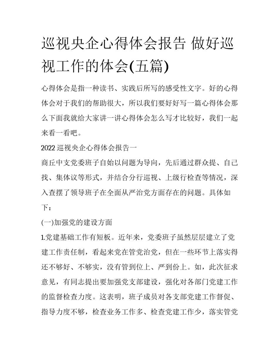 巡视央企心得体会报告 做好巡视工作的体会(五篇)_第1页
