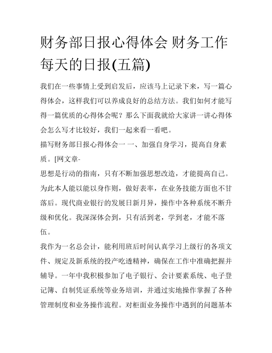 财务部日报心得体会 财务工作每天的日报(五篇)_第1页