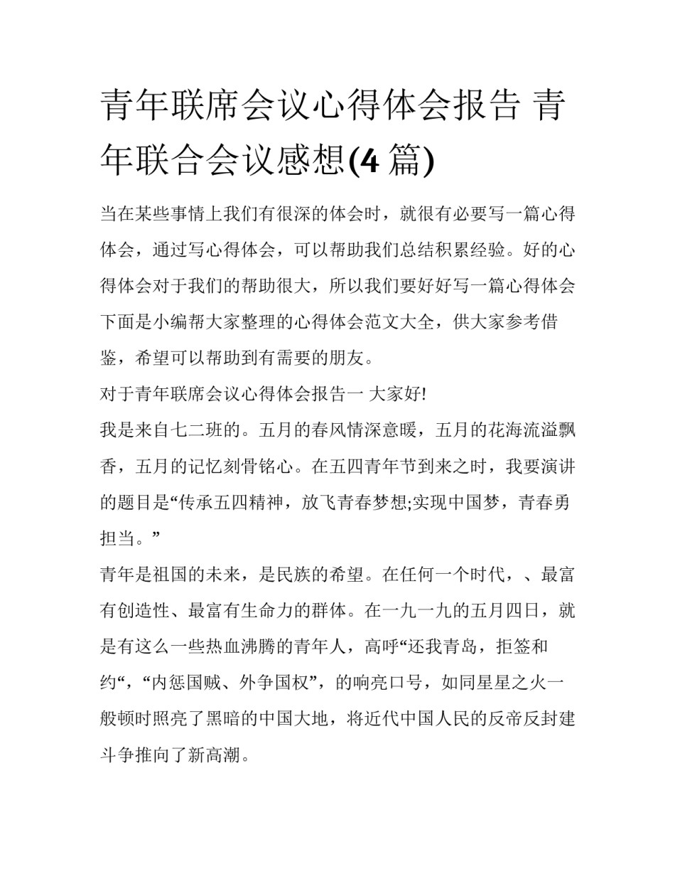 青年联席会议心得体会报告 青年联合会议感想(4篇)_第1页