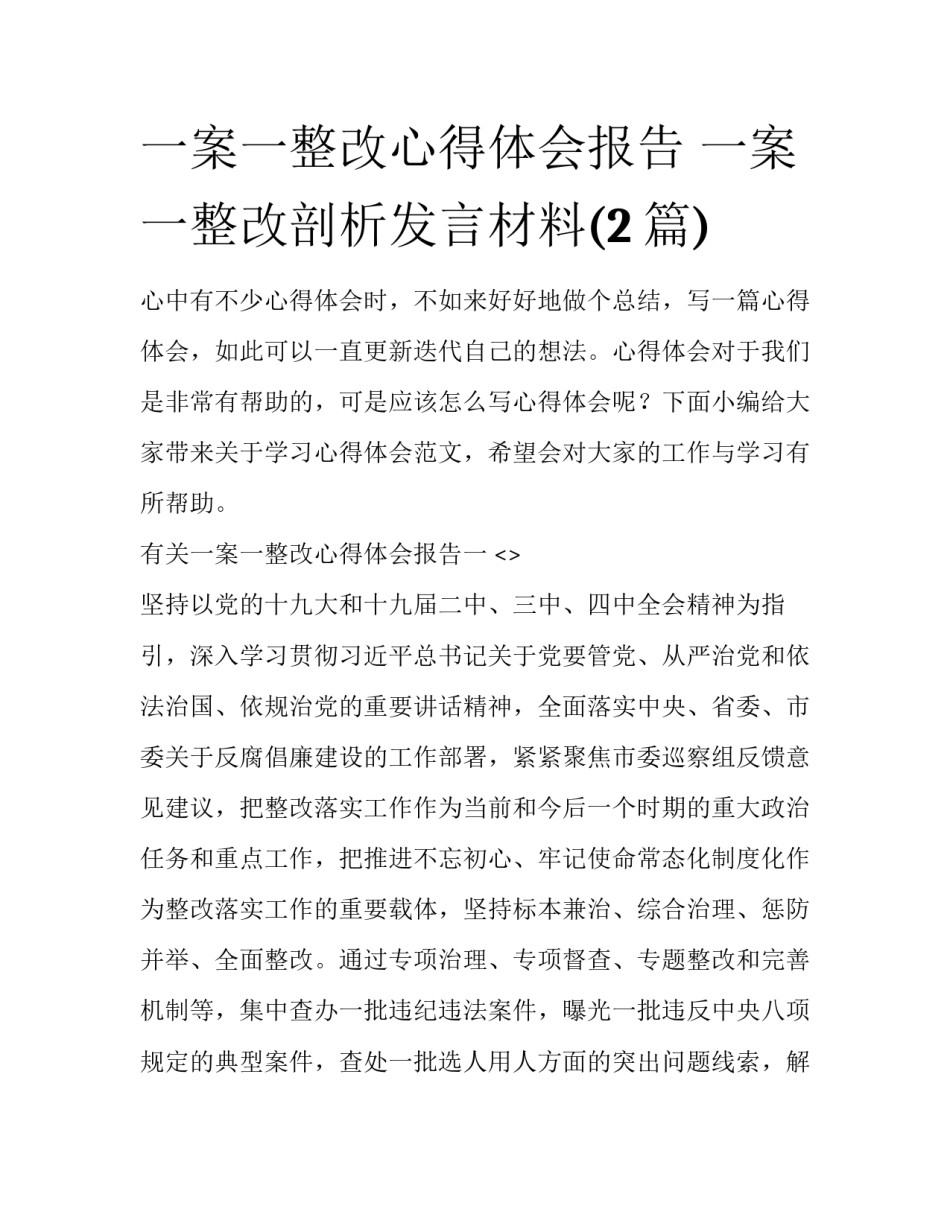 一案一整改心得体会报告 一案一整改剖析发言材料(2篇)_第1页