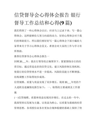 信贷督导会心得体会报告 银行督导工作总结和心得(9篇)