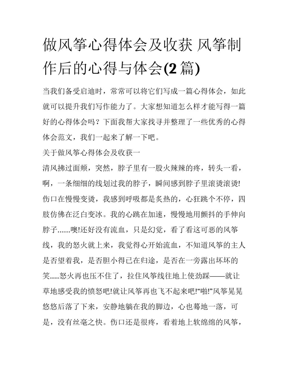做风筝心得体会及收获 风筝制作后的心得与体会(2篇)_第1页