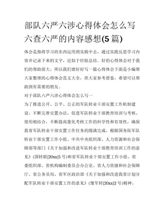 部队六严六涉心得体会怎么写 六查六严的内容感想(5篇)