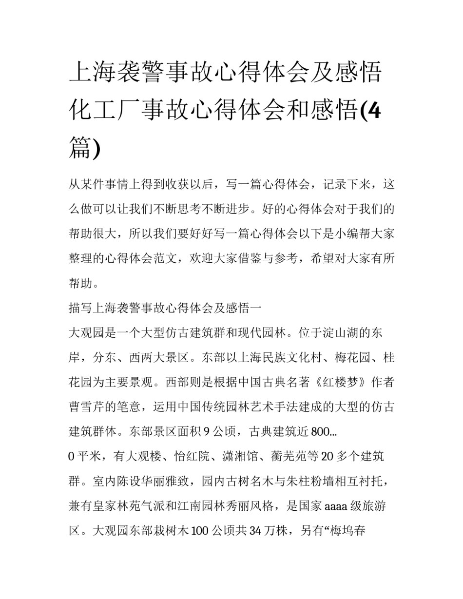 上海袭警事故心得体会及感悟 化工厂事故心得体会和感悟(4篇)_第1页