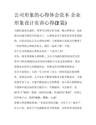 公司形象的心得体会范本 企业形象设计实训心得(2篇)