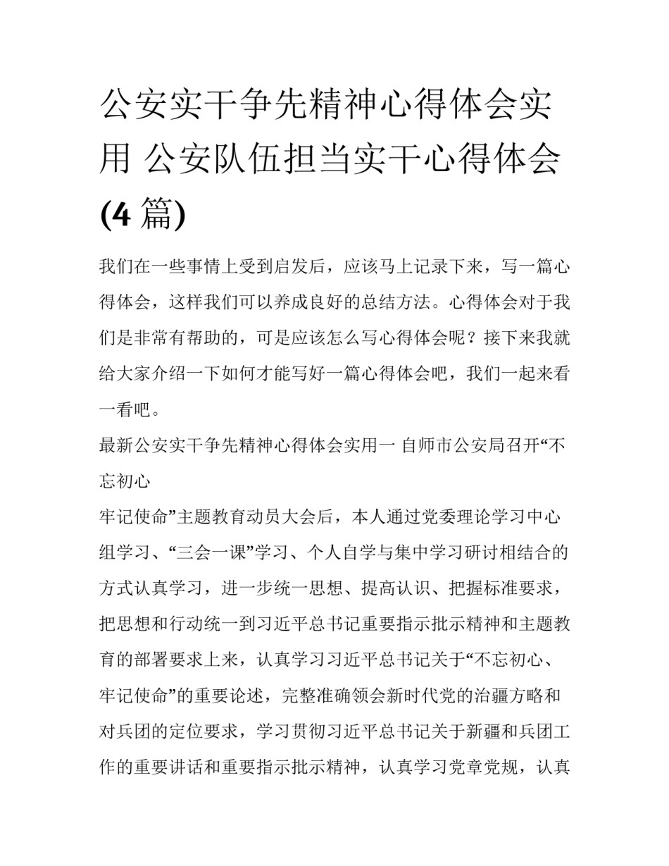 公安实干争先精神心得体会实用 公安队伍担当实干心得体会(4篇)_第1页