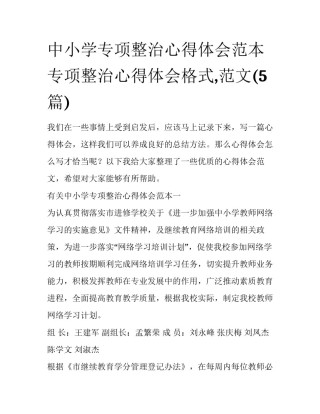中小学专项整治心得体会范本 专项整治心得体会格式,范文(5篇)