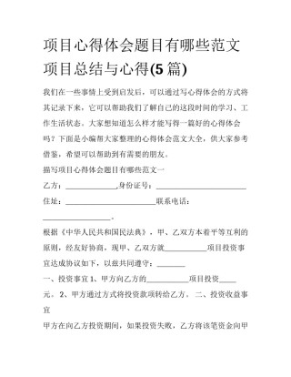 项目心得体会题目有哪些范文 项目总结与心得(5篇)