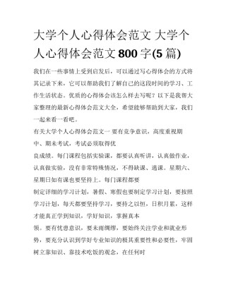 大学个人心得体会范文 大学个人心得体会范文800字(5篇)