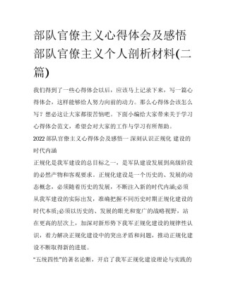 部队官僚主义心得体会及感悟 部队官僚主义个人剖析材料(二篇)