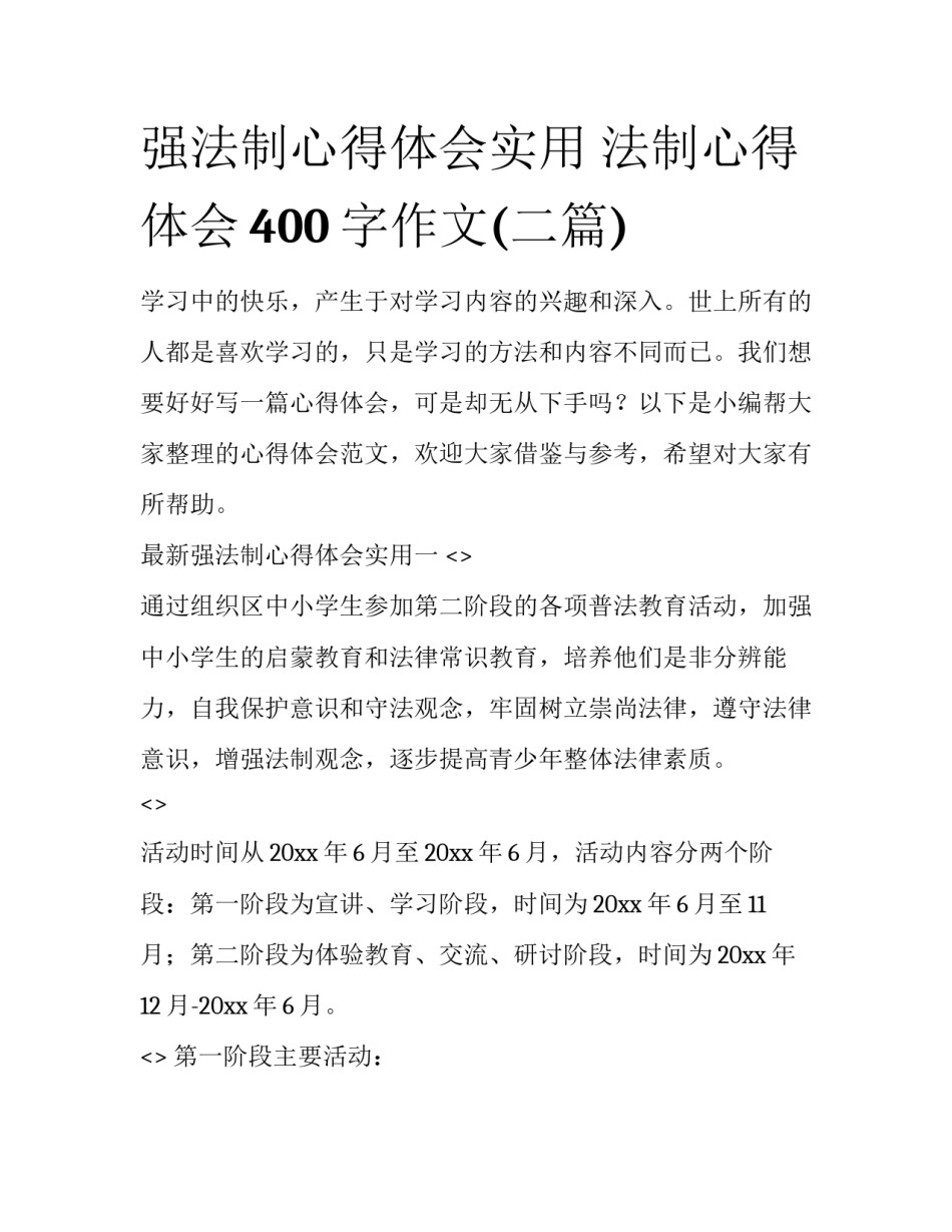 强法制心得体会实用 法制心得体会400字作文(二篇)_第1页