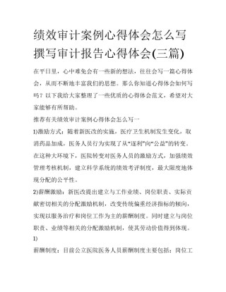 绩效审计案例心得体会怎么写 撰写审计报告心得体会(三篇)