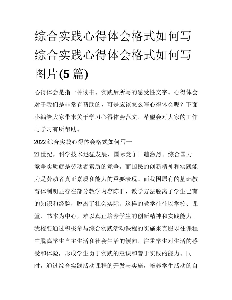 综合实践心得体会格式如何写 综合实践心得体会格式如何写图片(5篇)_第1页