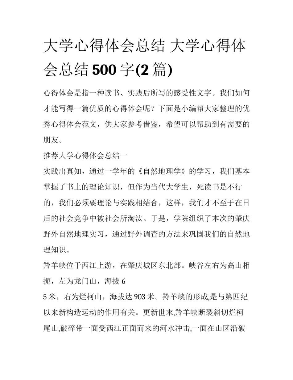 大学心得体会总结 大学心得体会总结500字(2篇)_第1页