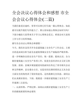 全会决议心得体会和感想 市全会会议心得体会(二篇)