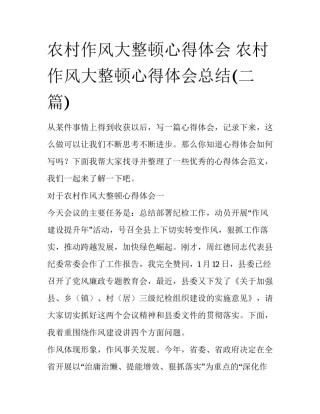 农村作风大整顿心得体会 农村作风大整顿心得体会总结(二篇)