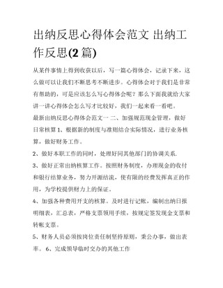 出纳反思心得体会范文 出纳工作反思(2篇)