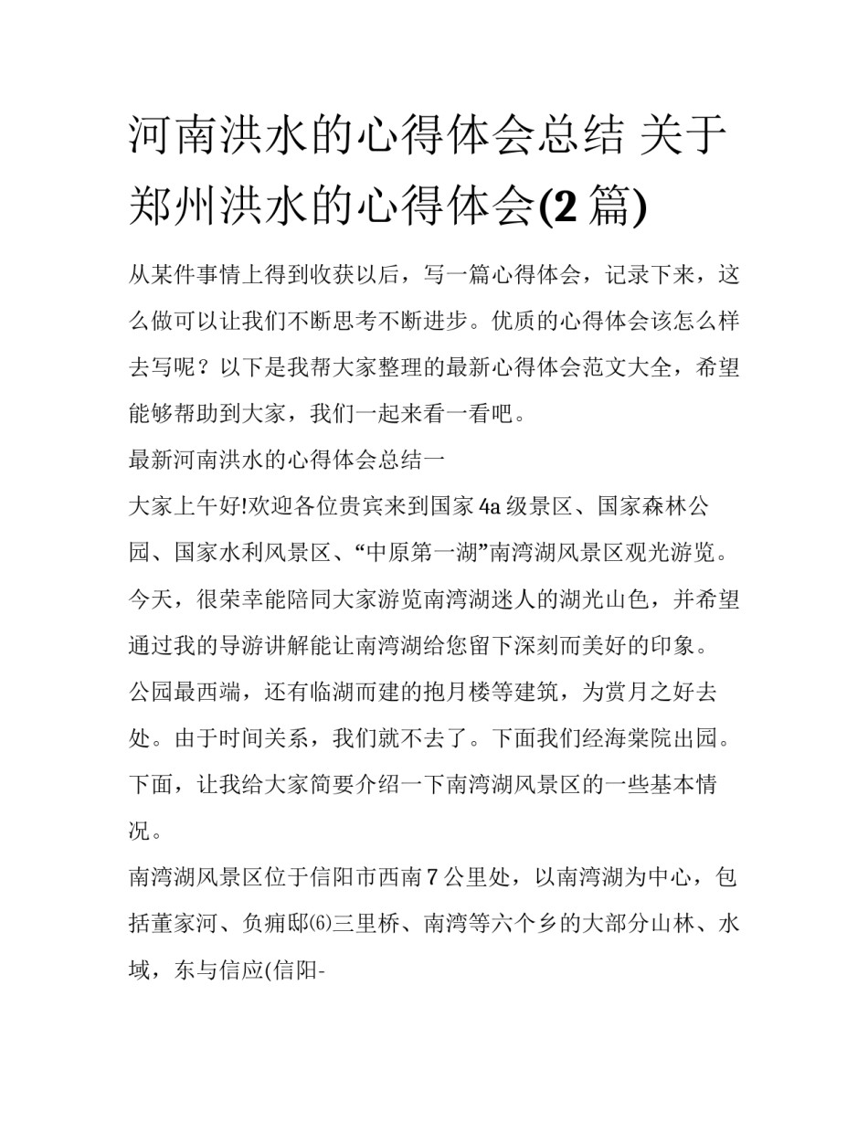 河南洪水的心得体会总结 关于郑州洪水的心得体会(2篇)_第1页