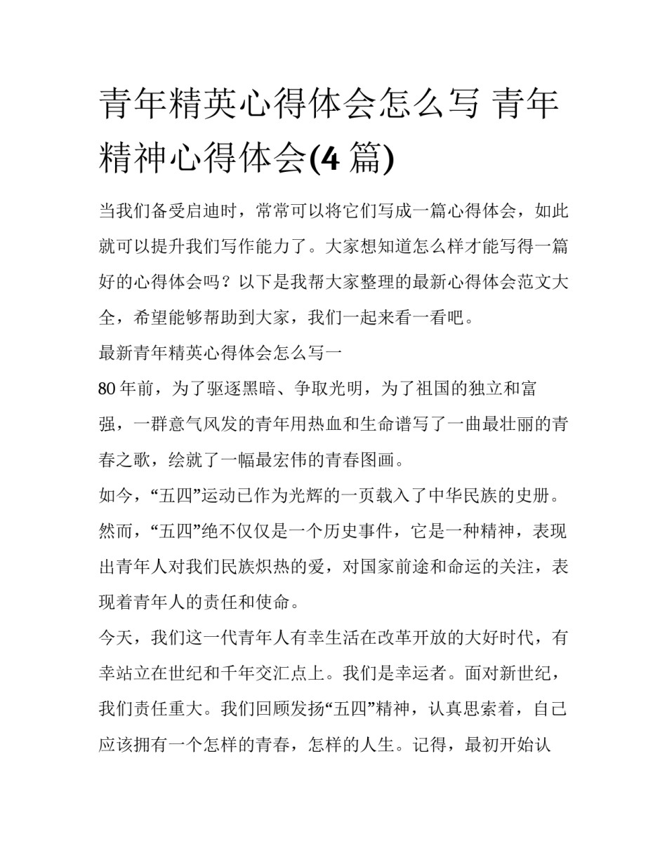 青年精英心得体会怎么写 青年精神心得体会(4篇)_第1页