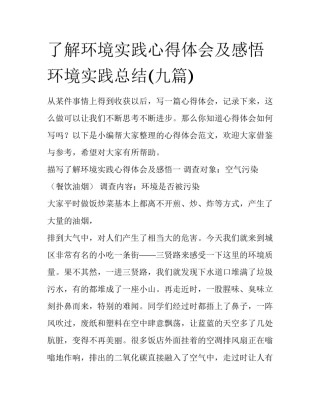 了解环境实践心得体会及感悟 环境实践总结(九篇)
