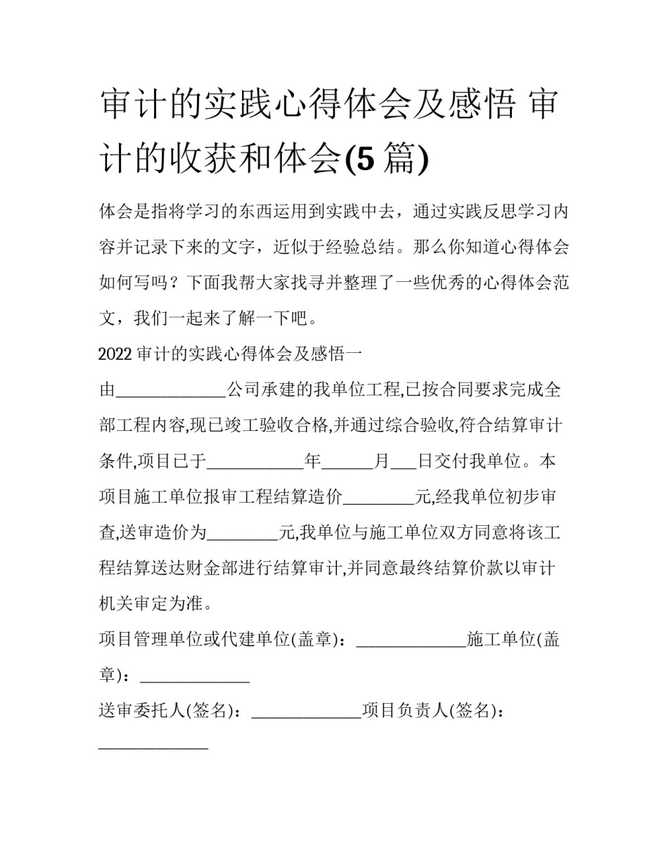 审计的实践心得体会及感悟 审计的收获和体会(5篇)_第1页