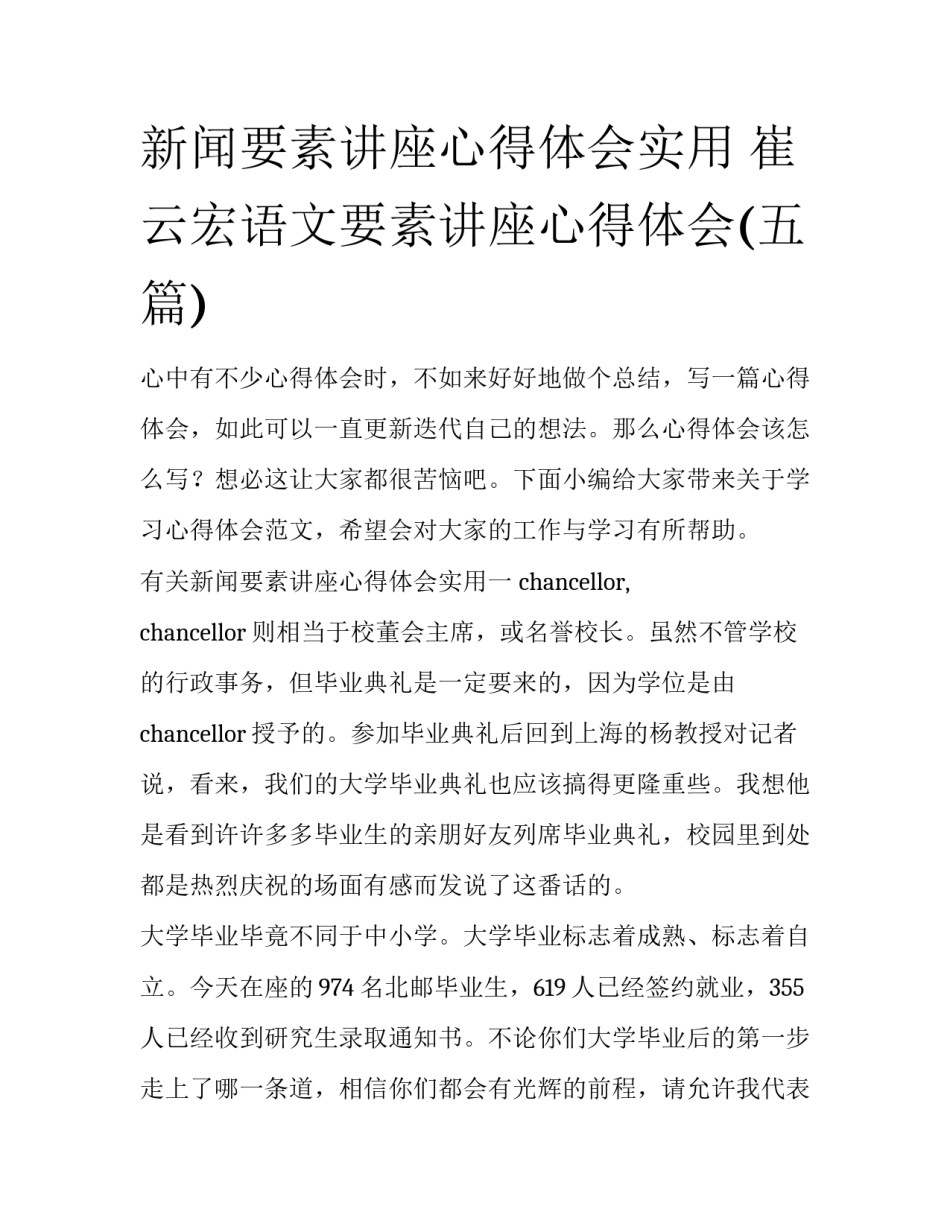 新闻要素讲座心得体会实用 崔云宏语文要素讲座心得体会(五篇)_第1页