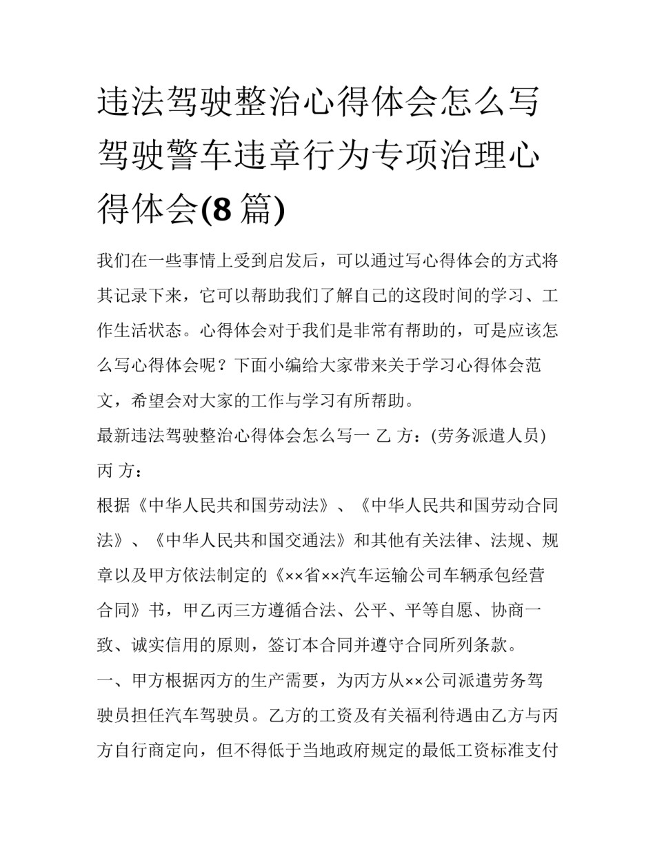 违法驾驶整治心得体会怎么写 驾驶警车违章行为专项治理心得体会(8篇)_第1页