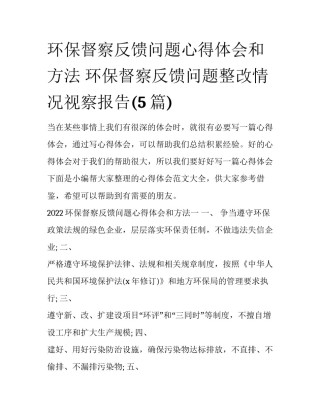 环保督察反馈问题心得体会和方法 环保督察反馈问题整改情况视察报告(5篇)