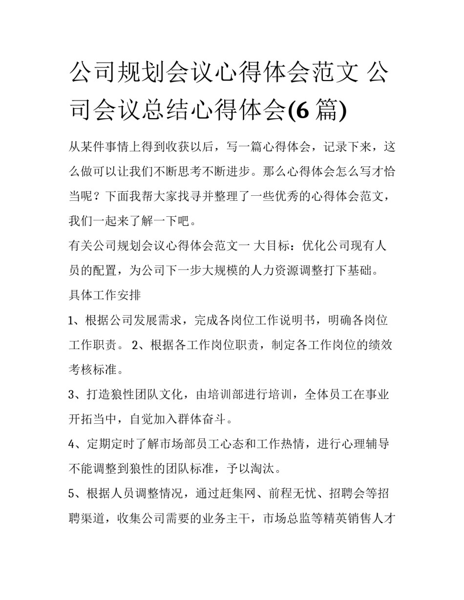 公司规划会议心得体会范文 公司会议总结心得体会(6篇)_第1页