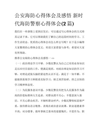 公安海防心得体会及感悟 新时代海防警察心得体会(2篇)
