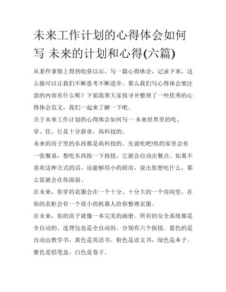 未来工作计划的心得体会如何写 未来的计划和心得(六篇)
