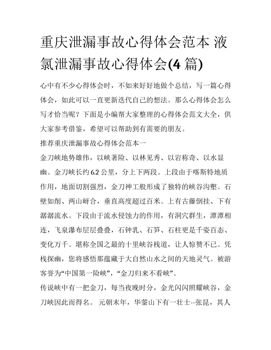 重庆泄漏事故心得体会范本 液氯泄漏事故心得体会(4篇)_第1页