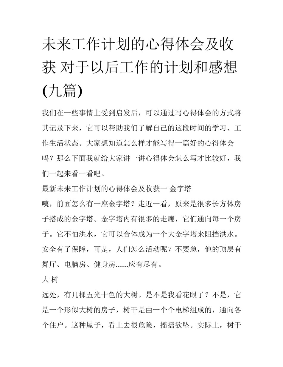 未来工作计划的心得体会及收获 对于以后工作的计划和感想(九篇)_第1页