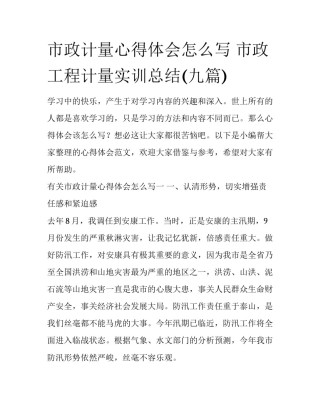 市政计量心得体会怎么写 市政工程计量实训总结(九篇)