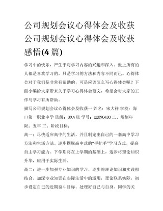 公司规划会议心得体会及收获 公司规划会议心得体会及收获感悟(4篇)